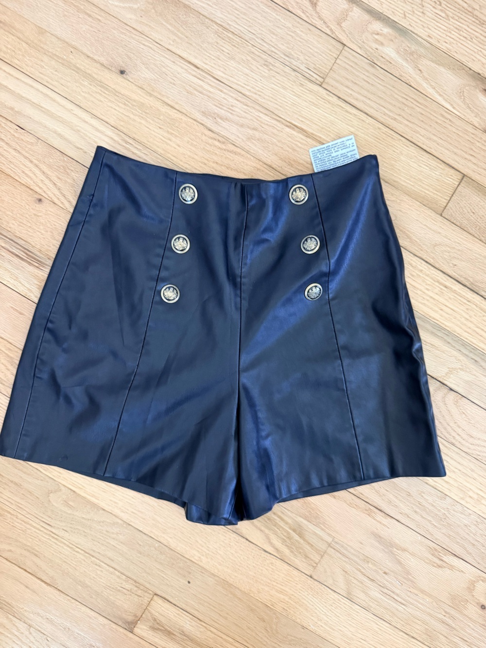 Zara Black High Waist Women's Shorts with Gold Buttons